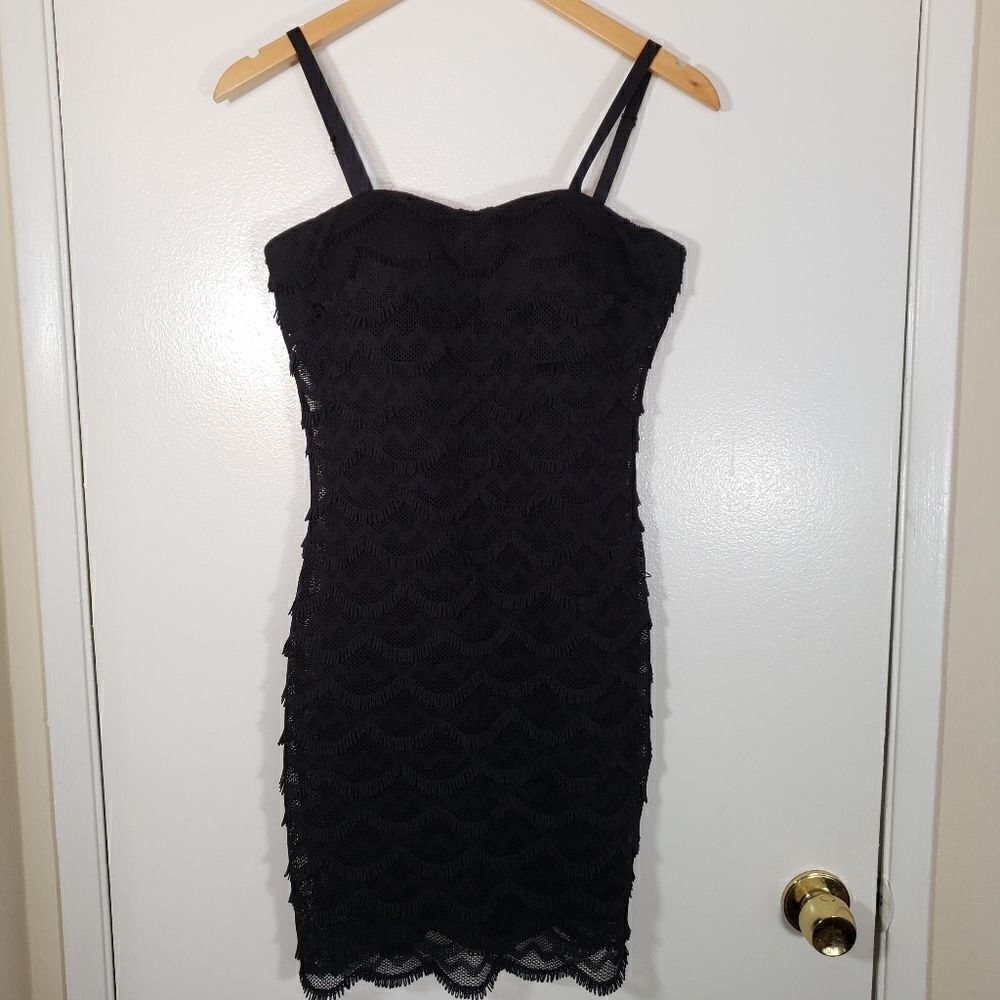 Guess Y2K Ruffle Chiffon Little Black Spaghetti Strap Dress Lined Size 4